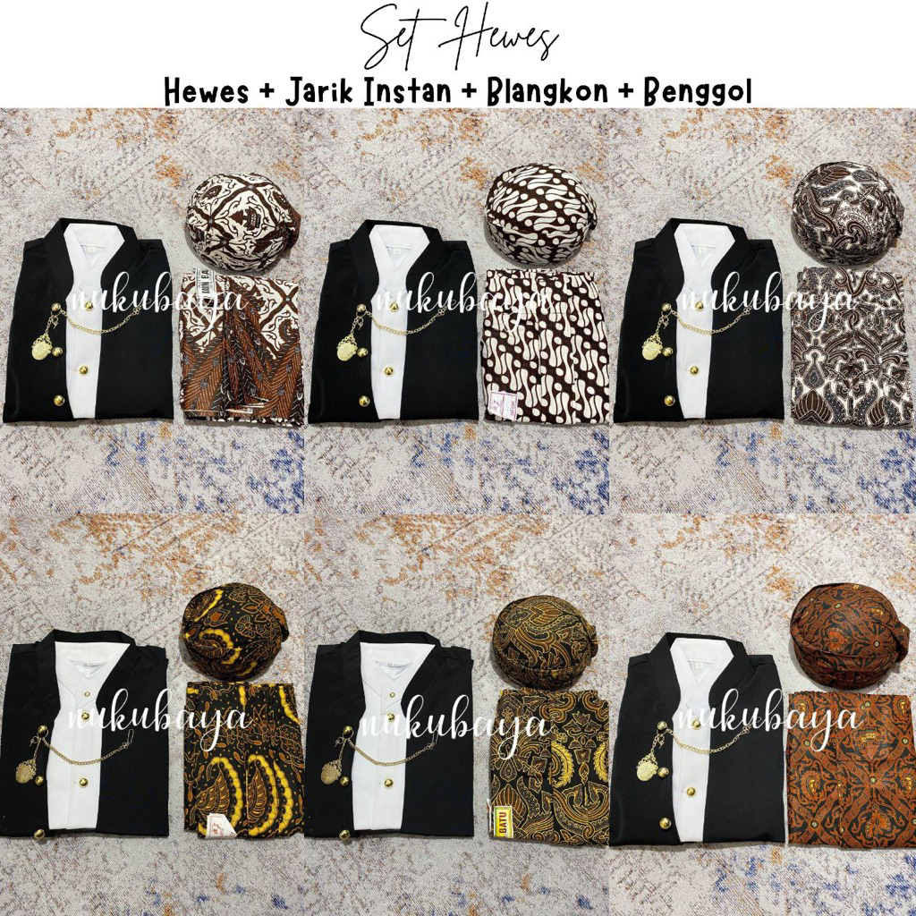 [SB1HT] Set Pakaian Adat Jawa - Beskap Hewes Hitam + Jarik Instan Sudah Jadi + Blangkon Solo