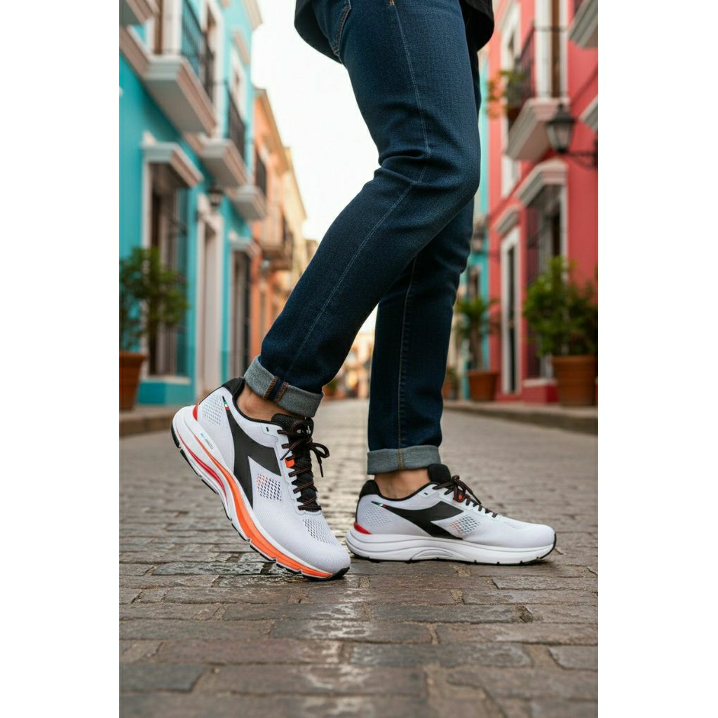 Promosepatu diadora pria-mythos blushield 7-white/black/vermillion orange-sepatu diadora original-se