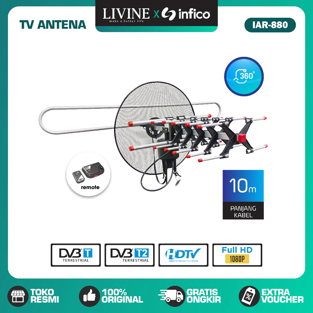 Antena Digital Outdoor TV LCD LED Infico IDA-3886 || Infico Antena TV Digital Outdoor Remote IAR-880