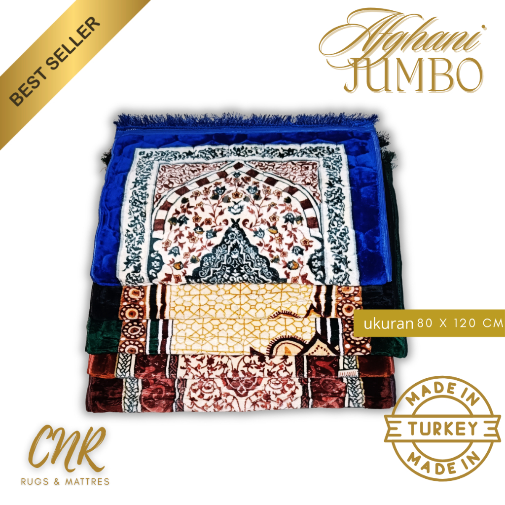 Afghani Sajadah import turkey premium tebal empuk ukuran jumbo 80x120cm dan sedang 70x110cm rumbai d