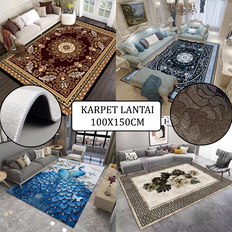 Karpet Lantai Polyester Permadani 100x150CM Karpet Ruang Tamu Bahan Polyester Anti Slip