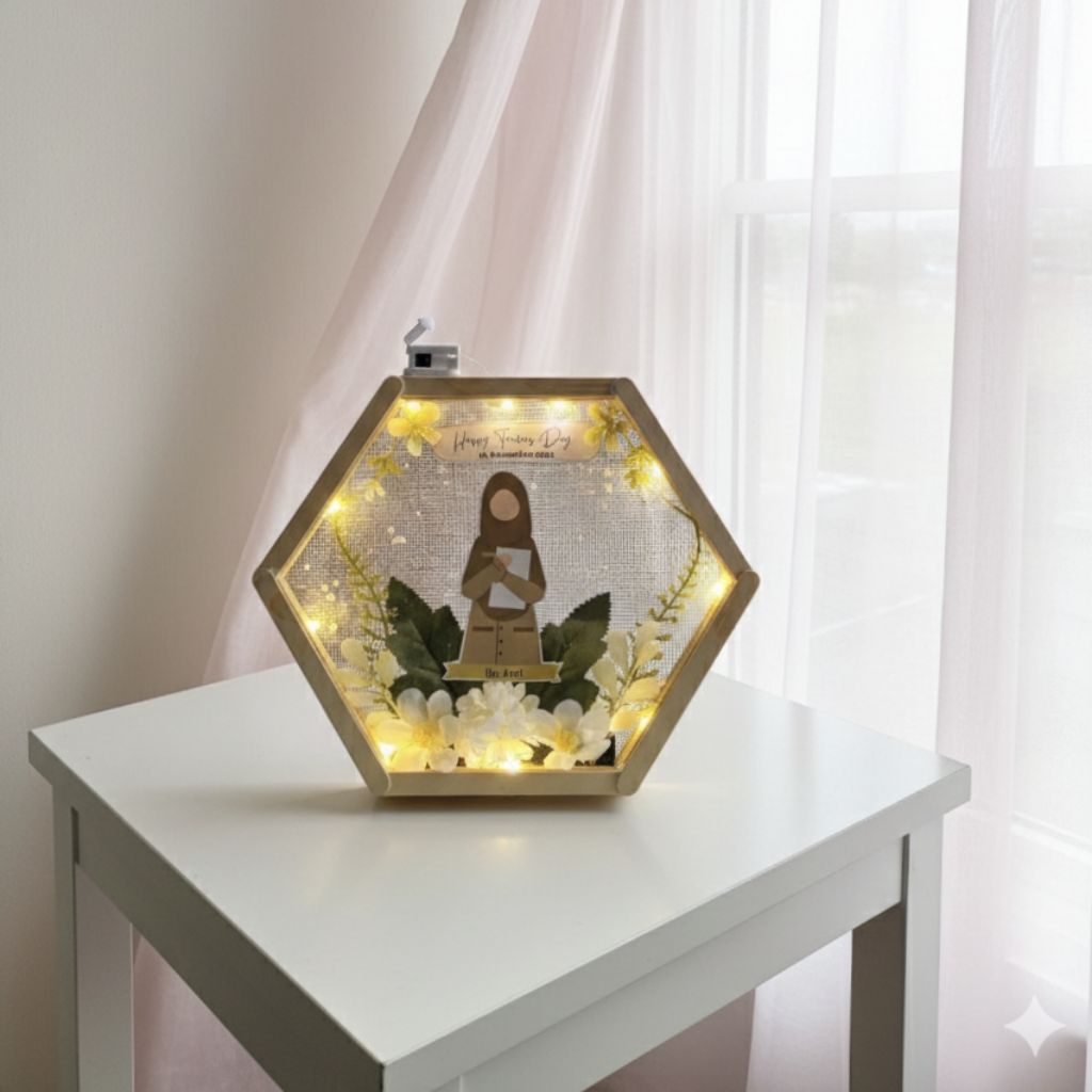 Gift- Hexa Frame Costum Name | Gift Box Hari Guru | Kado