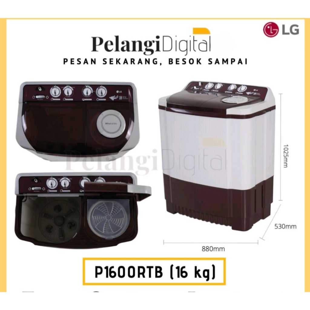 LG P1600RTB Mesin Cuci 2 Dua Tabung 16kg / Twin Tub 16 kg