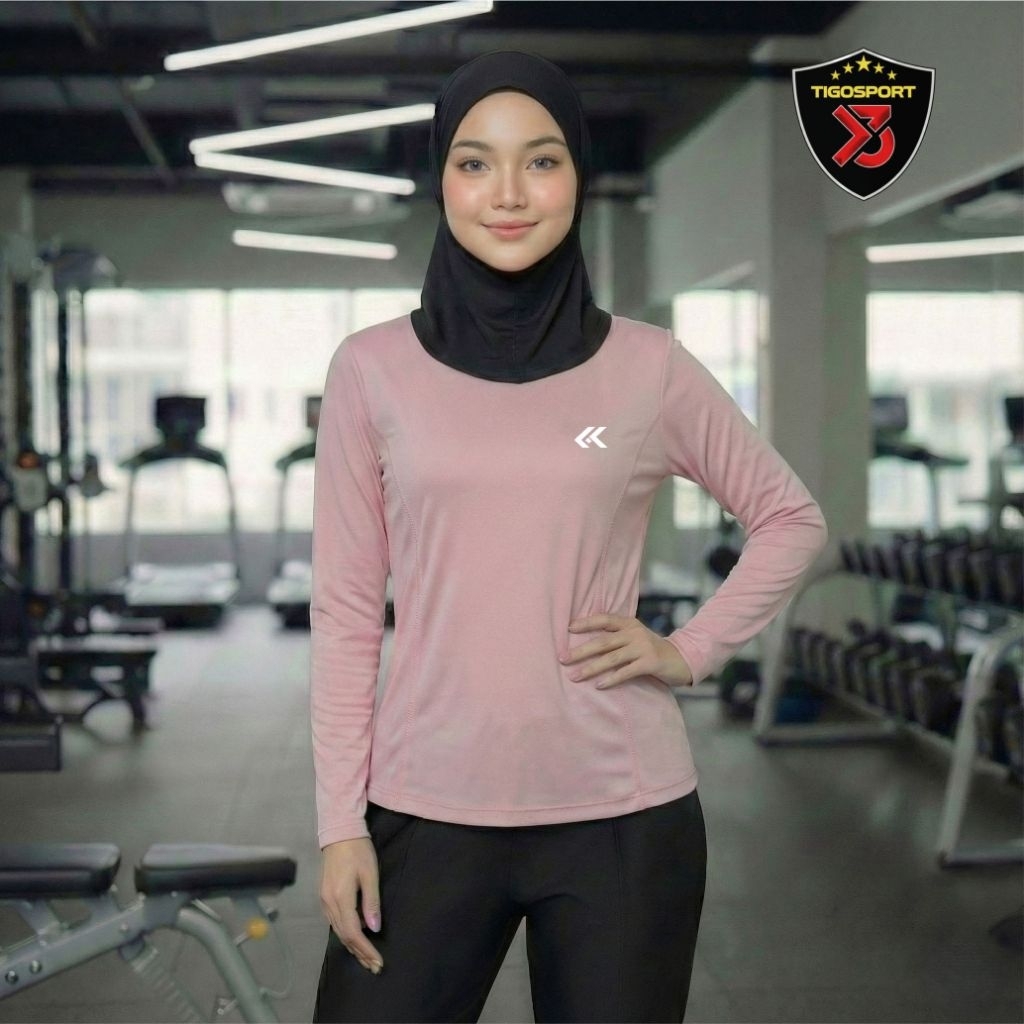 [ FLA ] BAJU OLAHRAGA WANITA HIJAB KAOS RUNNING WANITA MUSLIMAH JERSEY BADMINTON WANITA LENGAN PANJA