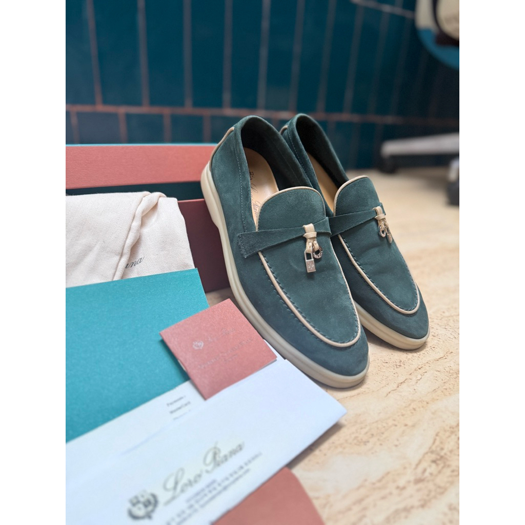 Sepatu Loro Piana Summer charms Loafers Green Suede