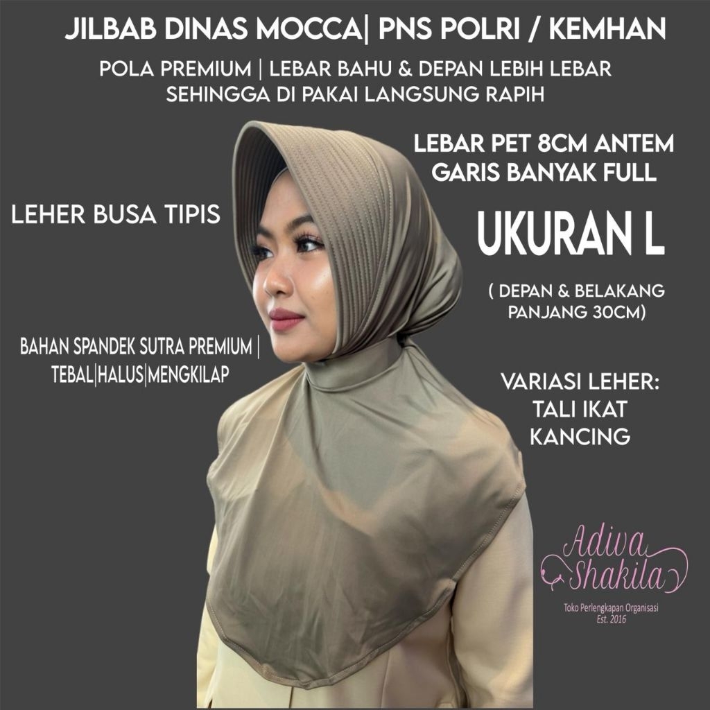 ADIVA - JILBAB DINAS MOCCA| PNS POLRI/KEMHAN| POLA PREMIUM LEBAR BAHU & DEPAN LEBIH LEBAR |UKURAN L 