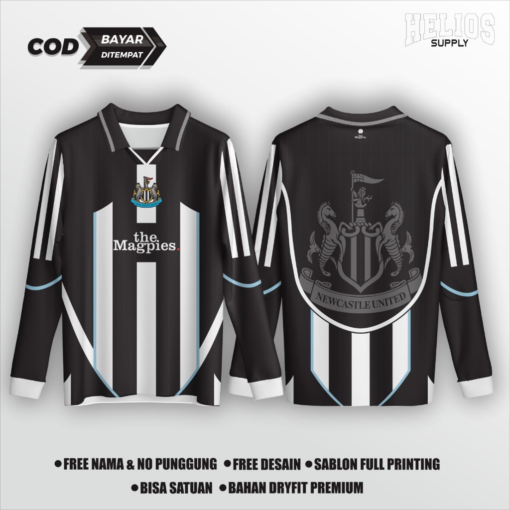 JERSEY BOLA NEWCASTLE UNITED RETRO GAYA CLASIC JERSEY LONG SLEVE - Helios Suply