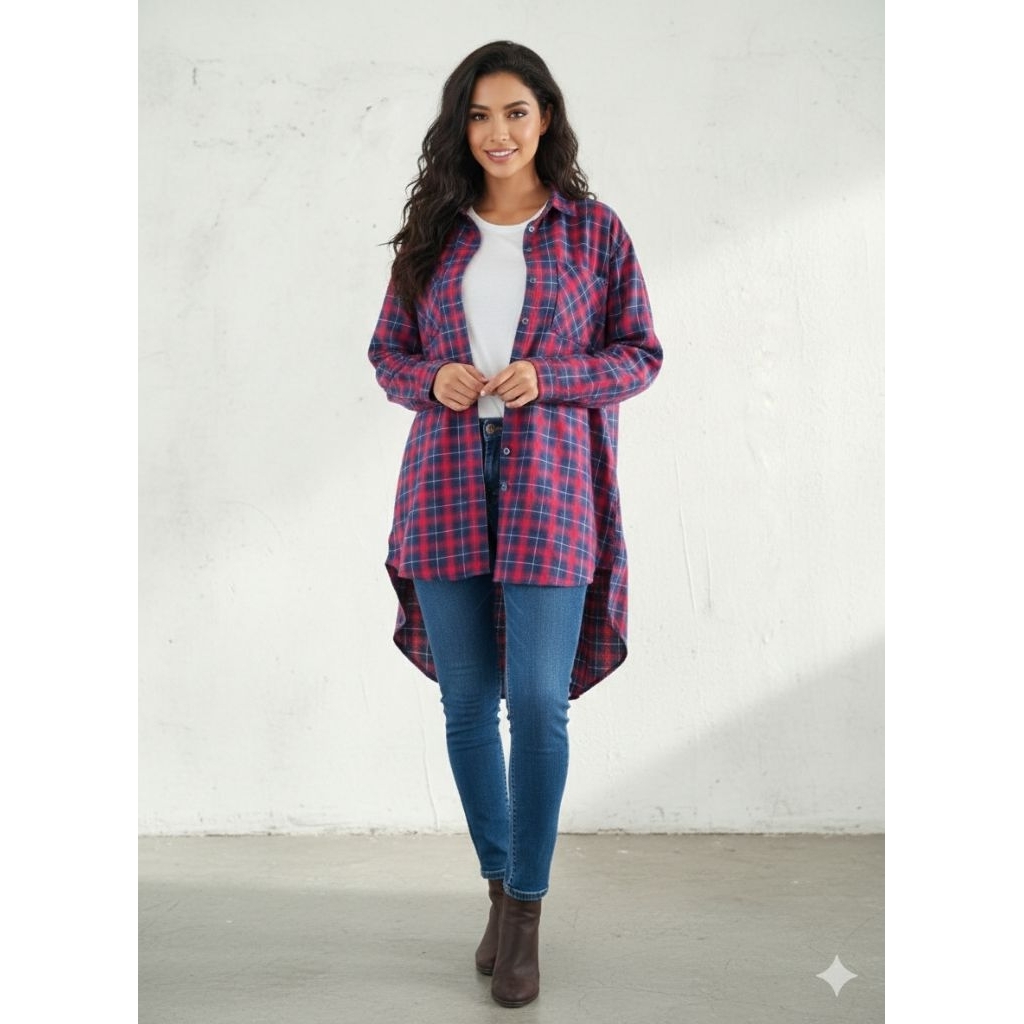 preloved by zi (kemeja kotak kotak model tunik)