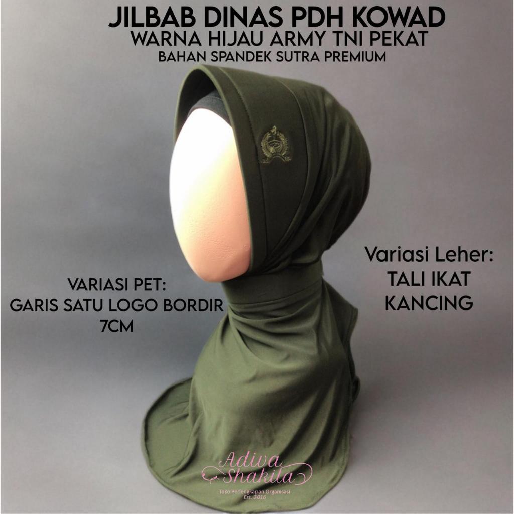 ADIVA-- JILBAB DINAS PDH KOWAD | SAT POL PP | WARNA HIJAU ARMY TNI PEKAT| BAHAN SPANDEK SUTRA PREMIU