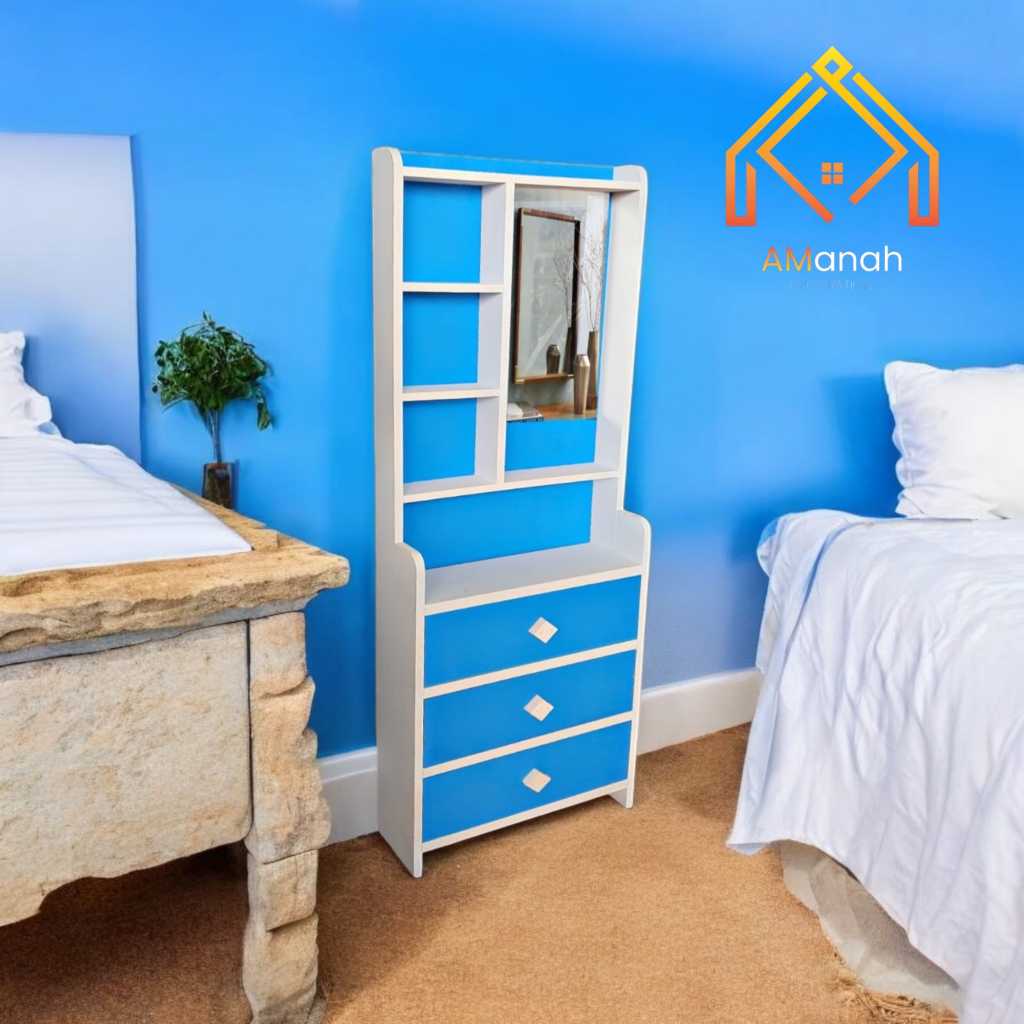 Meja Rias Tolet Rak Kosmetik Kaca Serbaguna Minimalis Kayu 125x40cm Multiwarna - Rak Hias dengan Lac