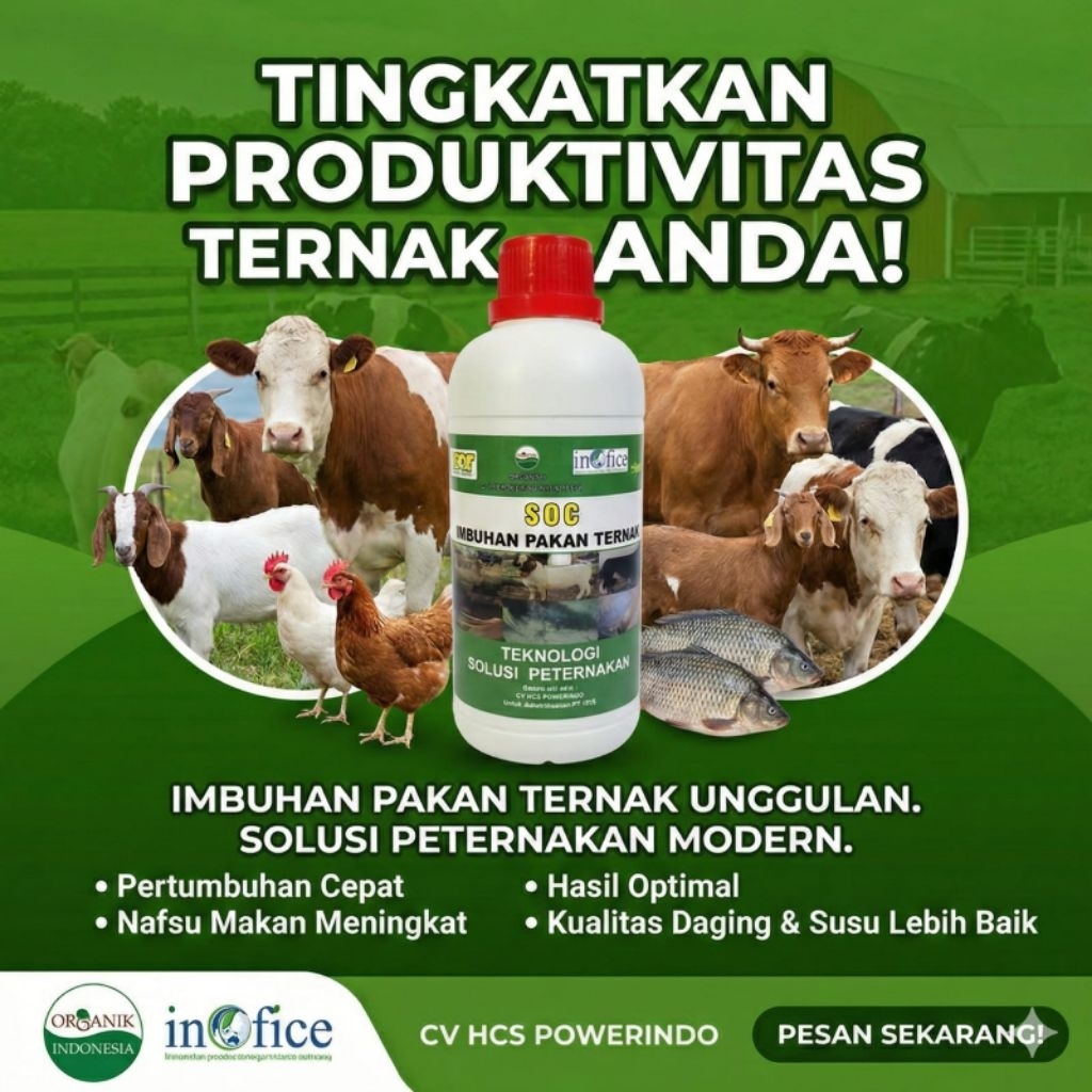 ​SOC HCS Asli - Suplemen Vitamin Ternak Organik Penggemuk Sapi Kambing Ayam & Ikan 500ml