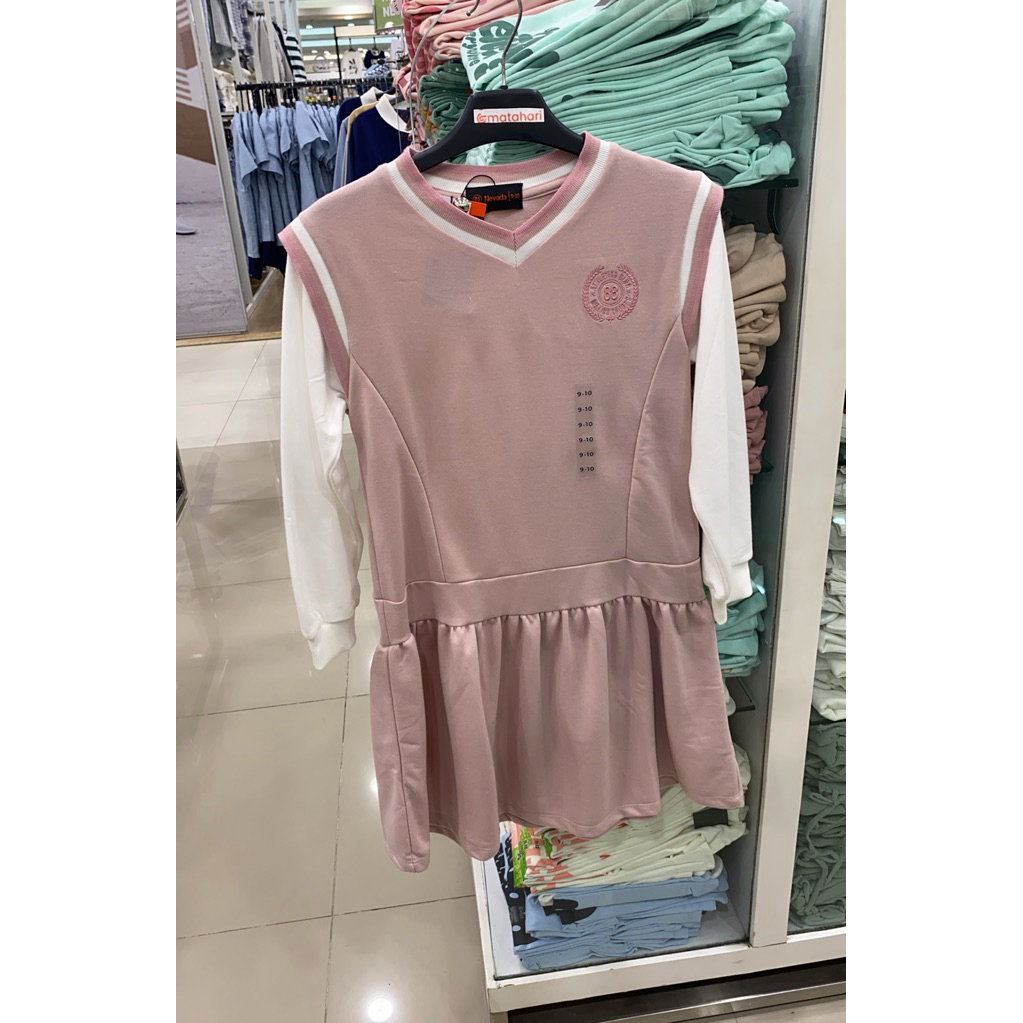 Nevada dress anak perempuan lengan panjang berkerah bahan kaos size 5-14tahun