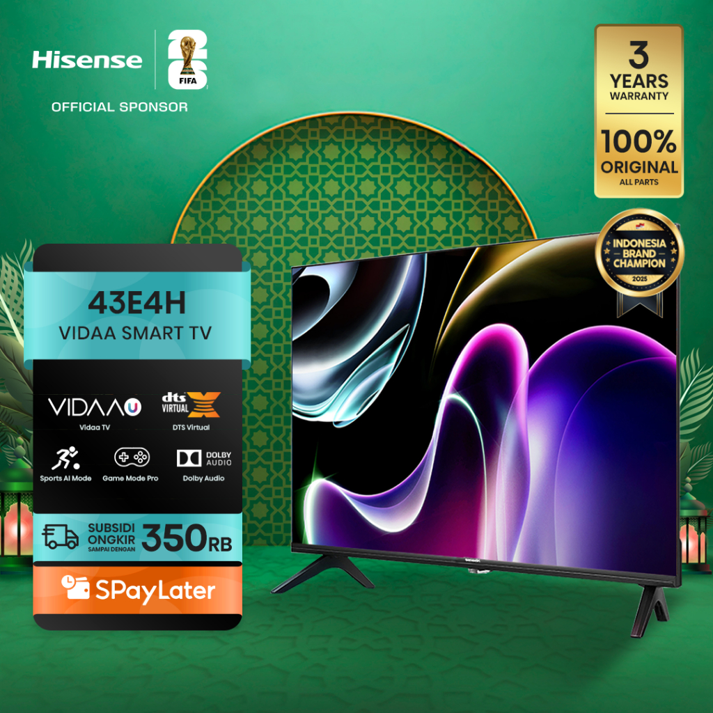 Hisense TV 43E4H Smart TV 43 inch FHD Desain Bazelles DTS V X & Dolby Audio Youtube/Netflix/Prime Du