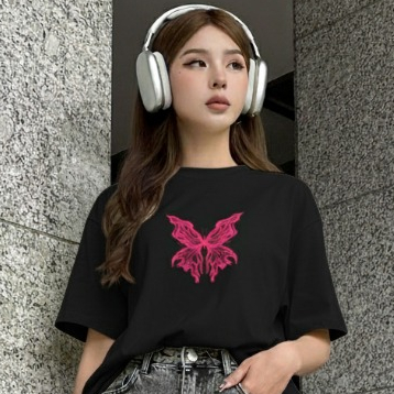 COD Kaos/Baju/T-shirt Wanita Oversize Korean Style Lengan Pendek Butterfly