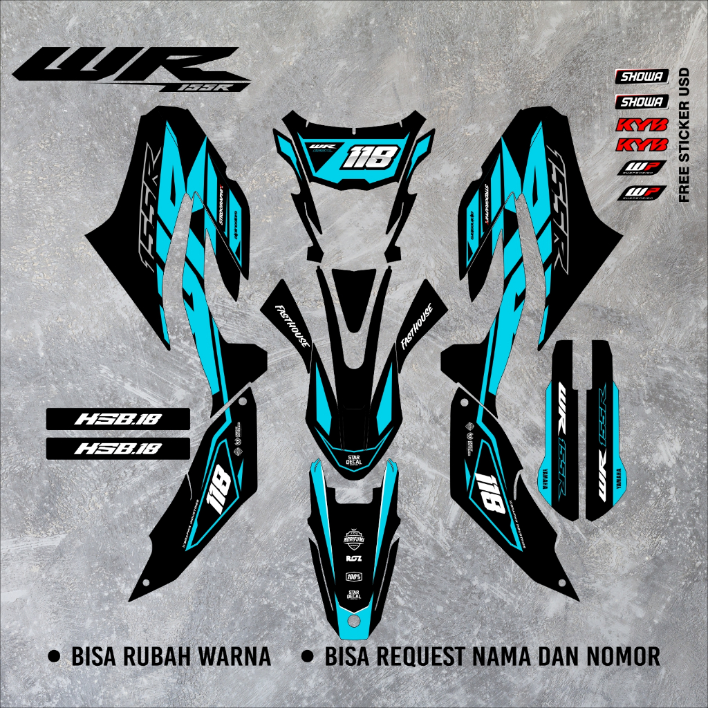 Decal WR 155 Full Body Custom Nama Nomor decal WR hitam tosca WR 84