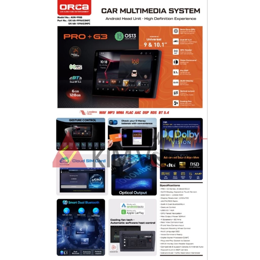 Head Unit Android Orca PRO+ Gen3 ADR 9988 9 inch