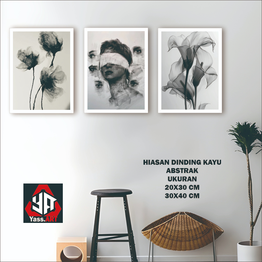 Hiasan Dinding Lukisan Abstrak Aesthetic hitam putih