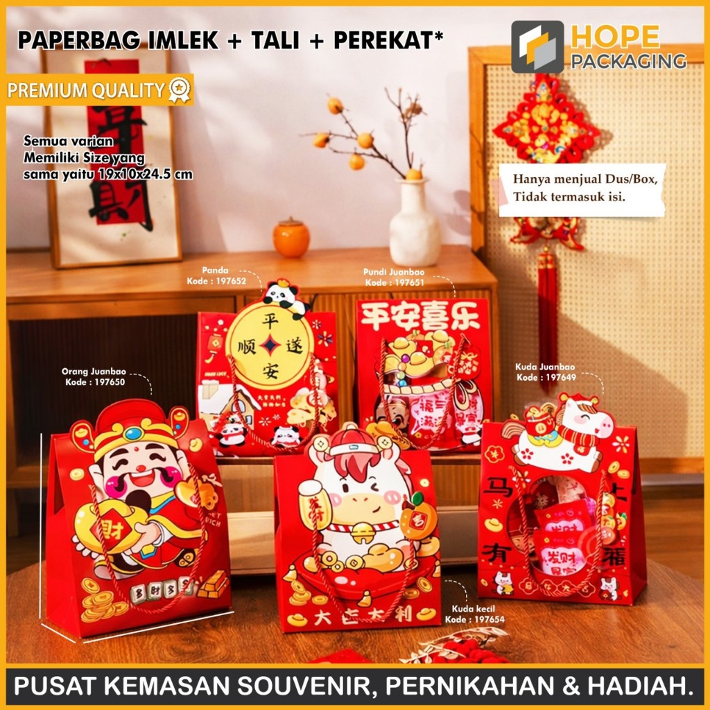 Paperbag Imlek + Tali + Perekat Premium /Tas Kertas Imlek Karakter Lucu/ Souvenir & Hampers CNY/Box 