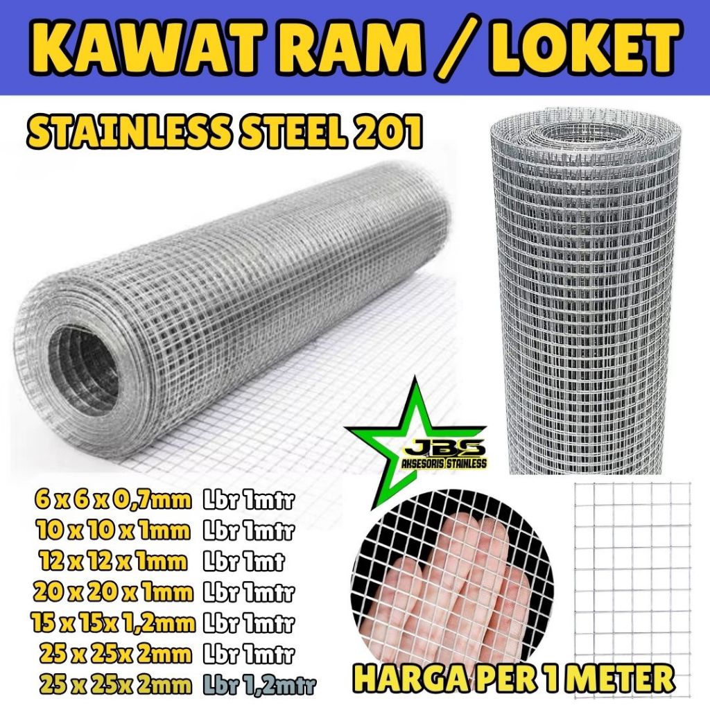 KAWAT RAM STAINLESS  0,7MM/1MM/1,2MM/2MM 1 METER KAWAT LOKET MESH STAINLESS 201