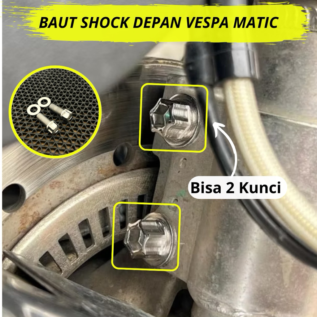 Baut Shock Depan Vespa Matic LX S Stainless CNC 2 Kunci