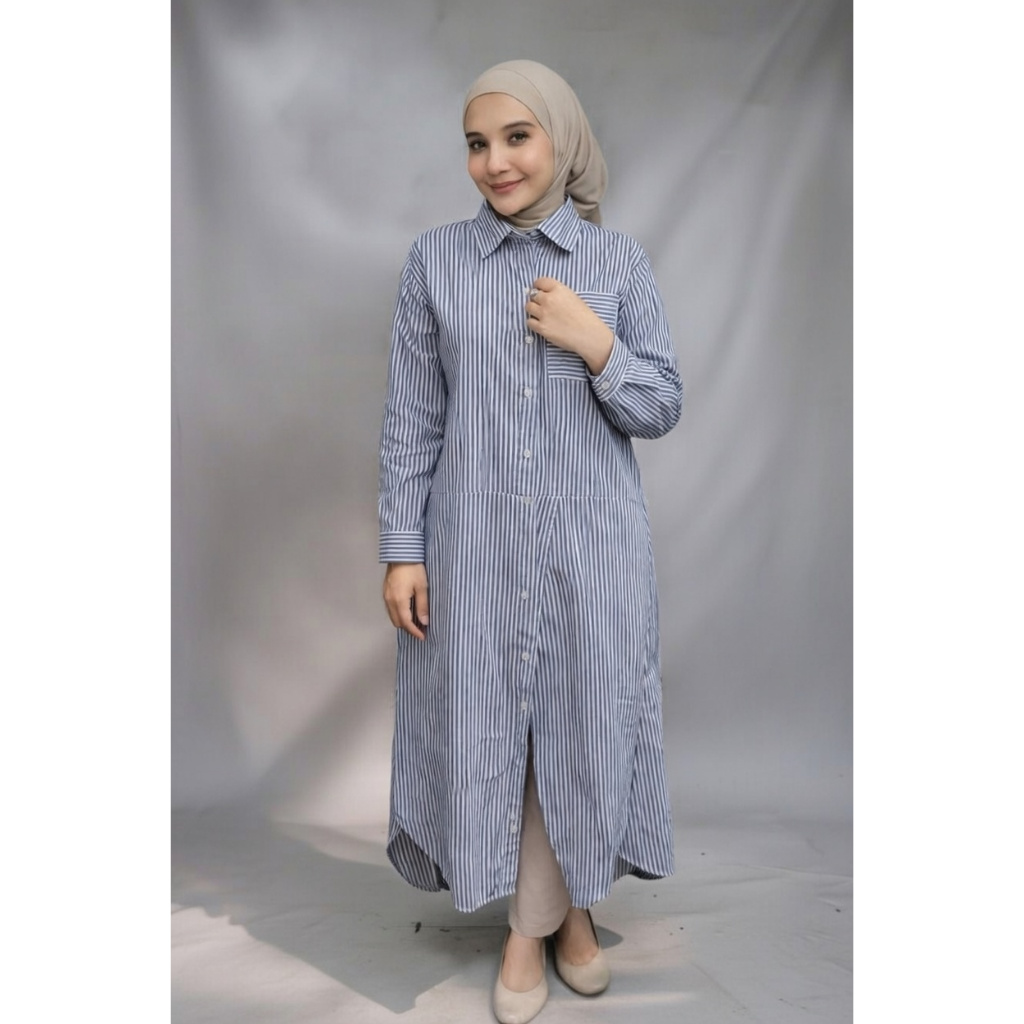 tunik muslim sazkia tunik salur muslim bahan katun salur ld106cm pj102cm all size fit to XL jumbo si