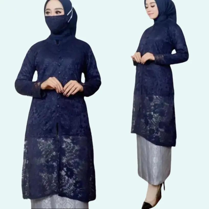 Set Kebaya Modern Wisuda Bahan Brokat Full Puring Warna Navy