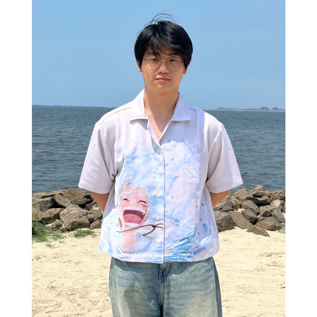 Hishiro Kemeja Luffy Boxy | Watercolor Art | Bahan Cotton