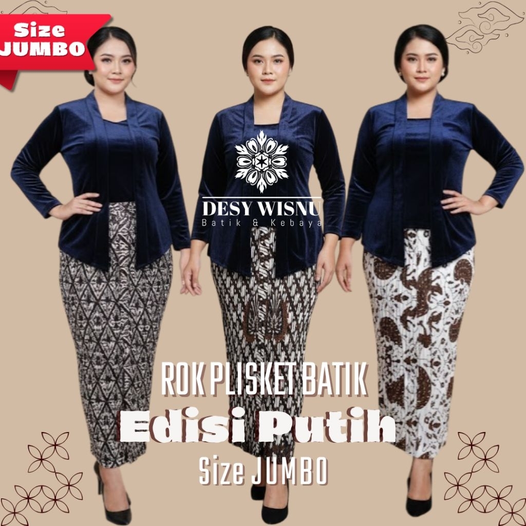 [EDISI PUTIH-JUMBO] Rok Plisket Span JUMBO Batik Bawahan Kebaya Wiru Standar Panjang Melar Rok Motif