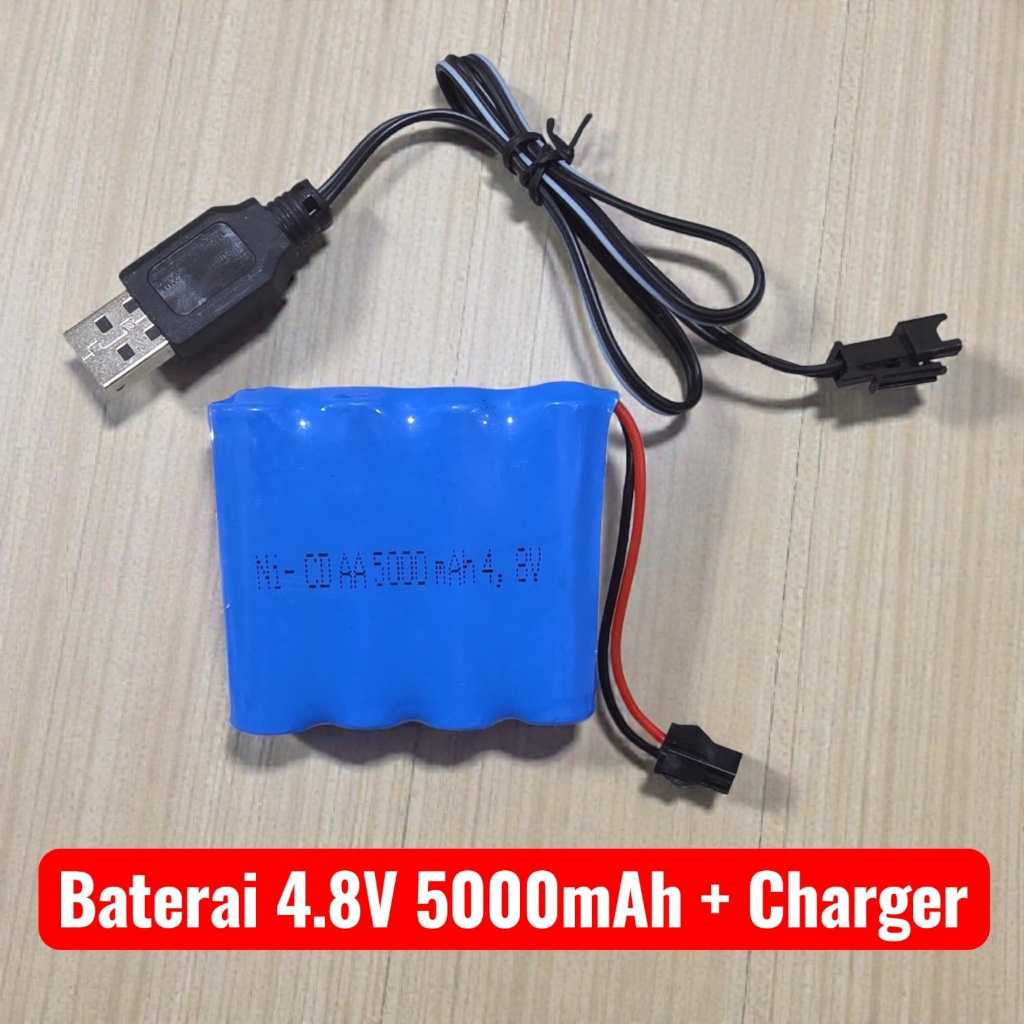Tahan Lama Double Power Batre Baterai Mobil RC 4.8 Volt 5000 mAh + Charger Batre Cadangan Isi 4 Bate