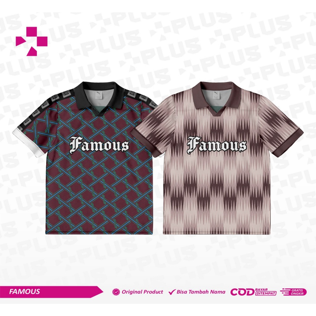 Plus_Jersey Polo Famous Premium – Kaos Bola Streatwear Motif Fullprint Trendy Bisa Custom Nama & Log