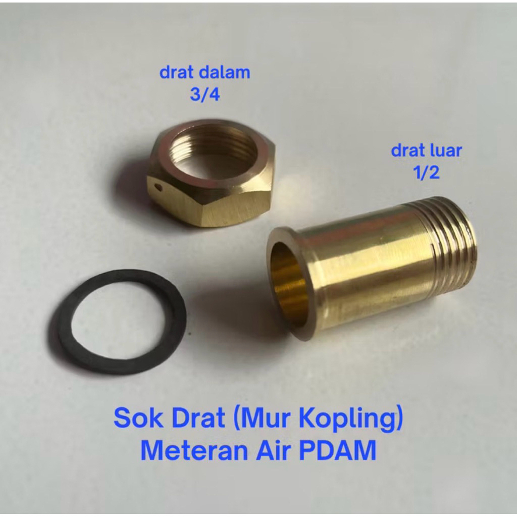 Kuningan Nepel Ring Meteran Air PDAM, Over Sok Drat Dalam 3/4 x 1/2 Drat Luar