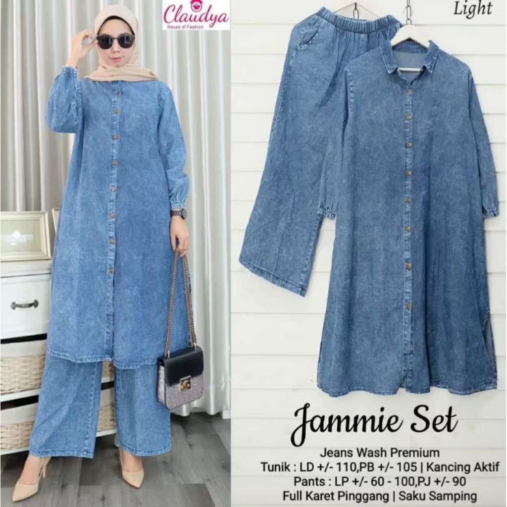 Jammie_Setelan Long Tunik Oneset Jeans Denim Premium_One Set  Long Tunik Denim Premium Casual