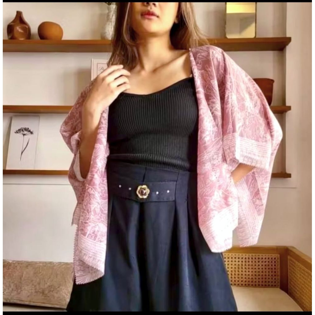 Outer scarf wanita Motif Lucu, Cardigan Wanita Bahan Voal Premium, Outerwear wanita desain Unik