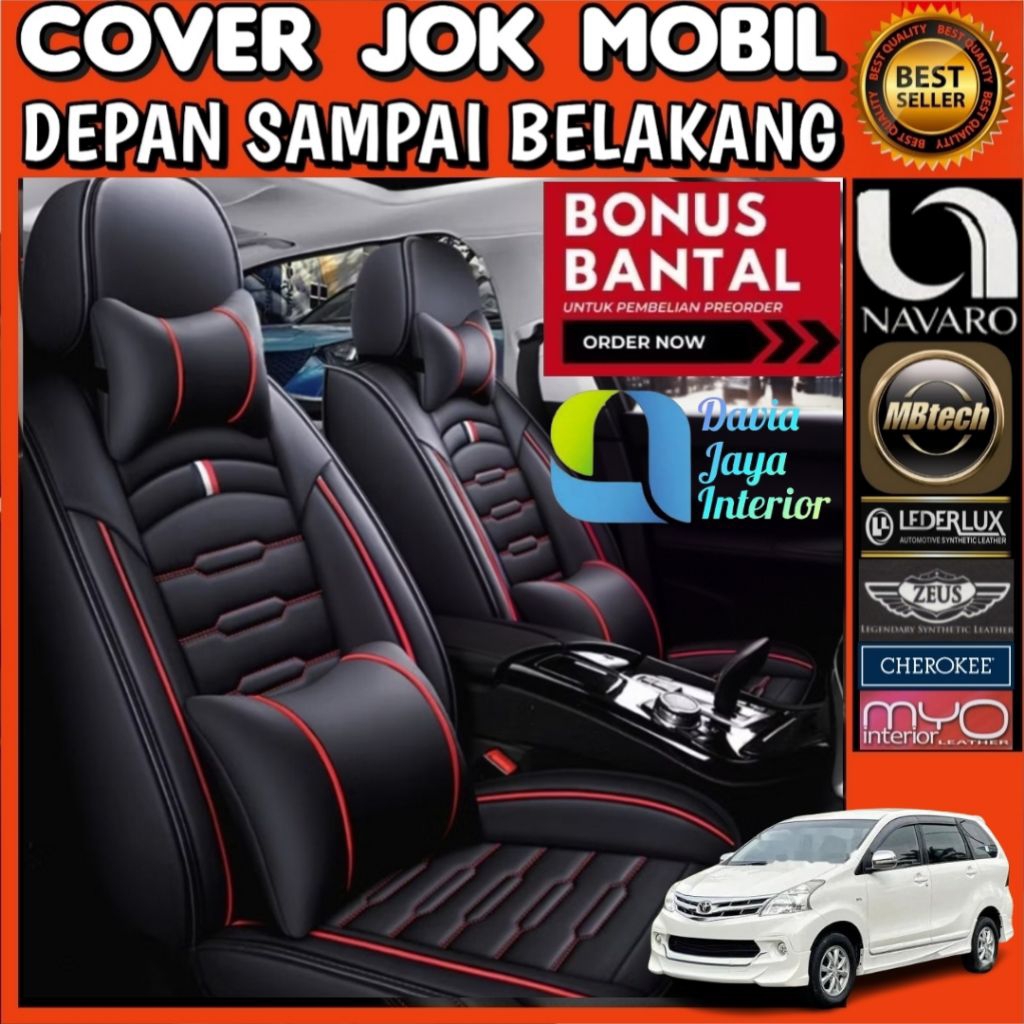 Mbtech sarung jok mobil xenia avanza 2014 - 2015 air bag full set gratis cover stir dan bantal leher