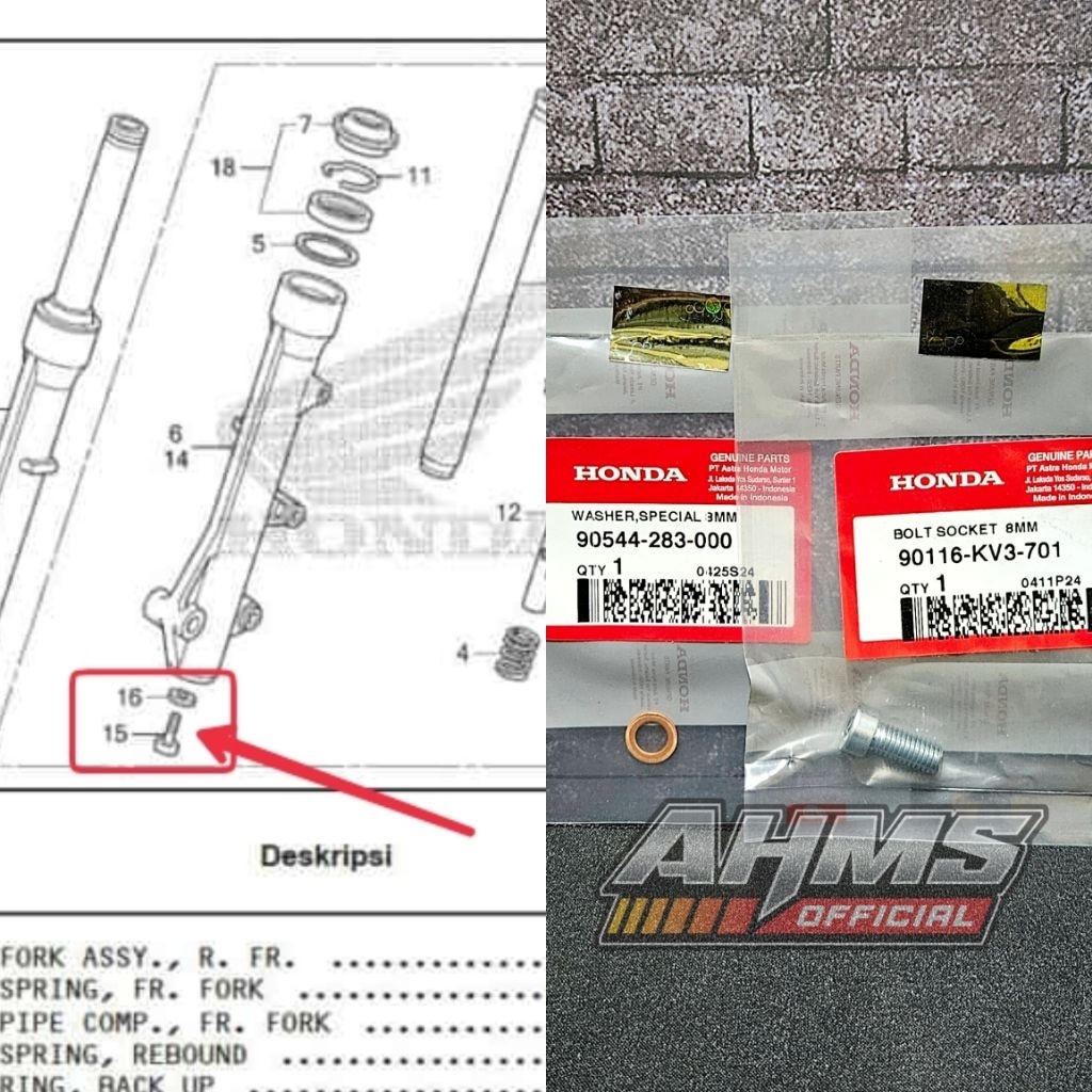 Baut L Suling Shock Depan Vario 150 125 BeAT Scoopy