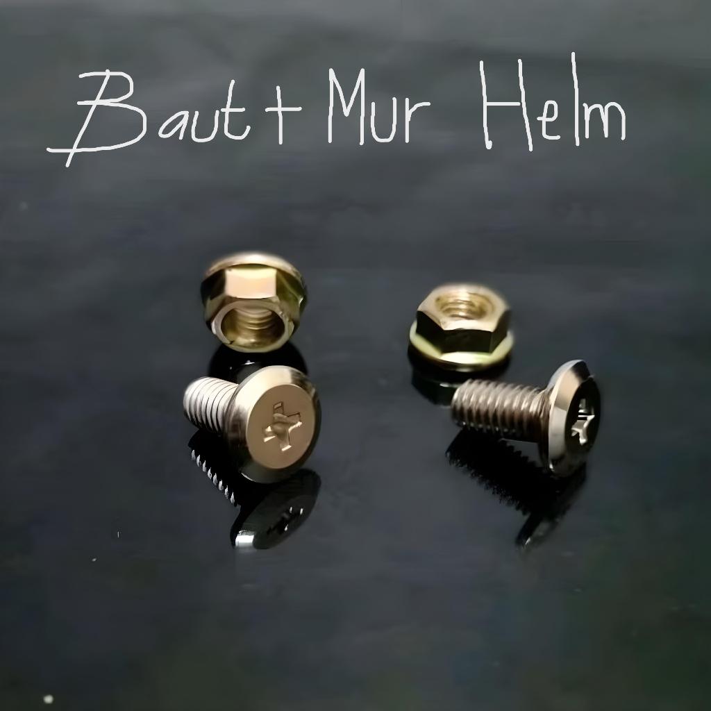 Baut 2 pcs + Mur 2 pcs = pas untuk 1 helm .. kyt, ink, gm, nhk, takachi, honda trx, dll .. ukuran st