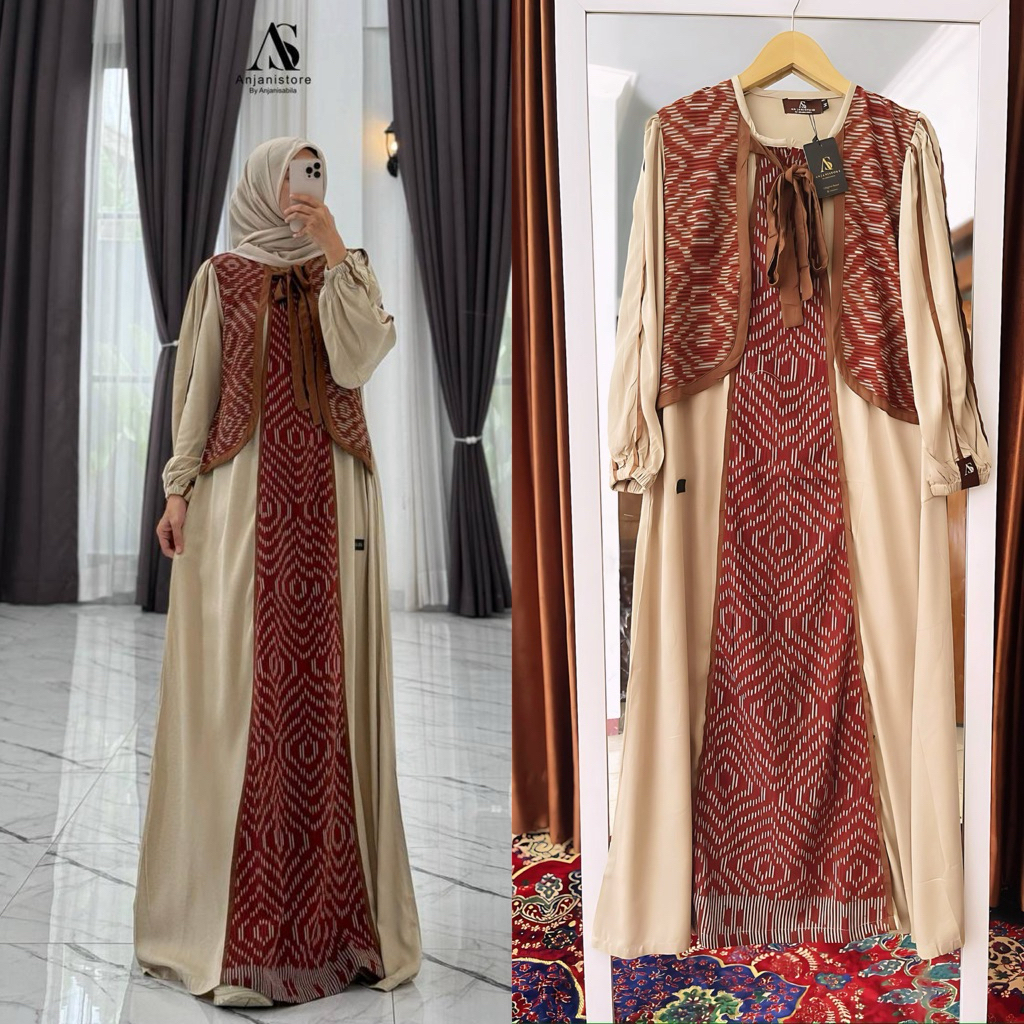 ANJANI STORE//DRESS ETNIK CREAM BATA READY SIAP KIRIM BISA COD