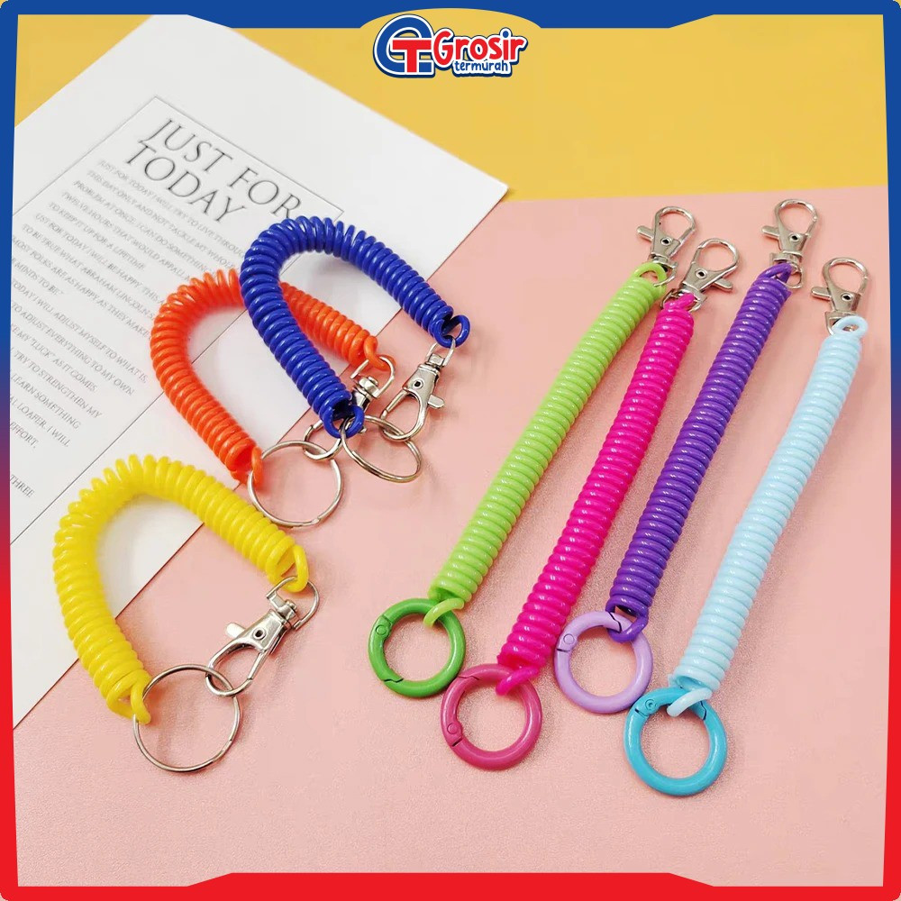 Gantungan Kunci Spiral Karet Elastis Dapat Ditarik / Keychain Ganci Spring Praktis Tali Pegas Anti H