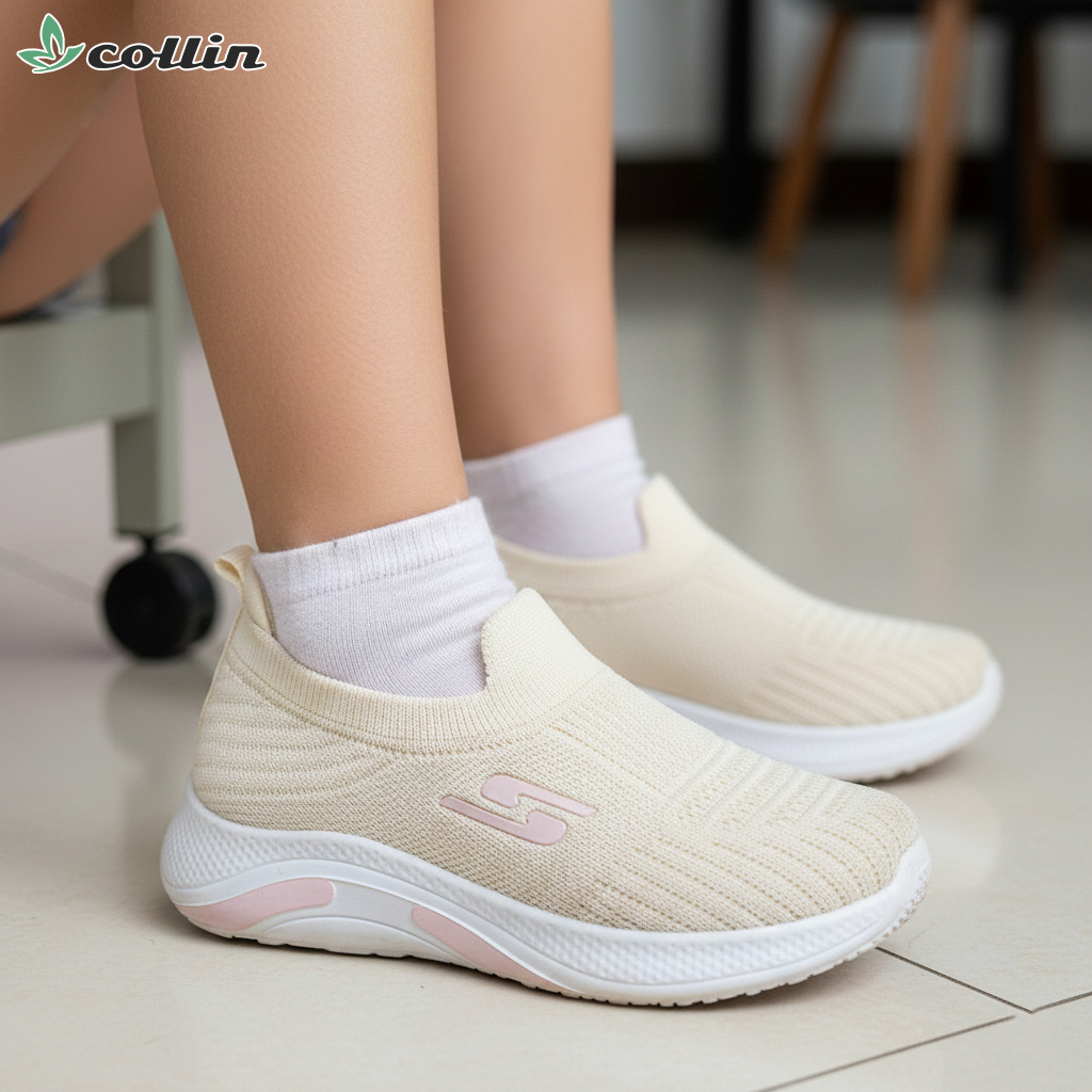 COLLIN Sepatu SlipOn Anak Perempuan Korean Style Knit Rajut Sporty Casual Warna Pastel (22-36) LB216