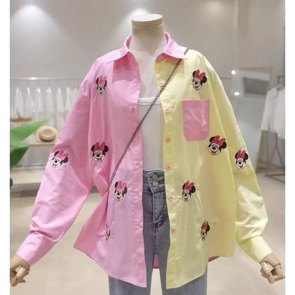 KEMEJA OVERSIZE DISNEY MICKEY BORDIR NEW