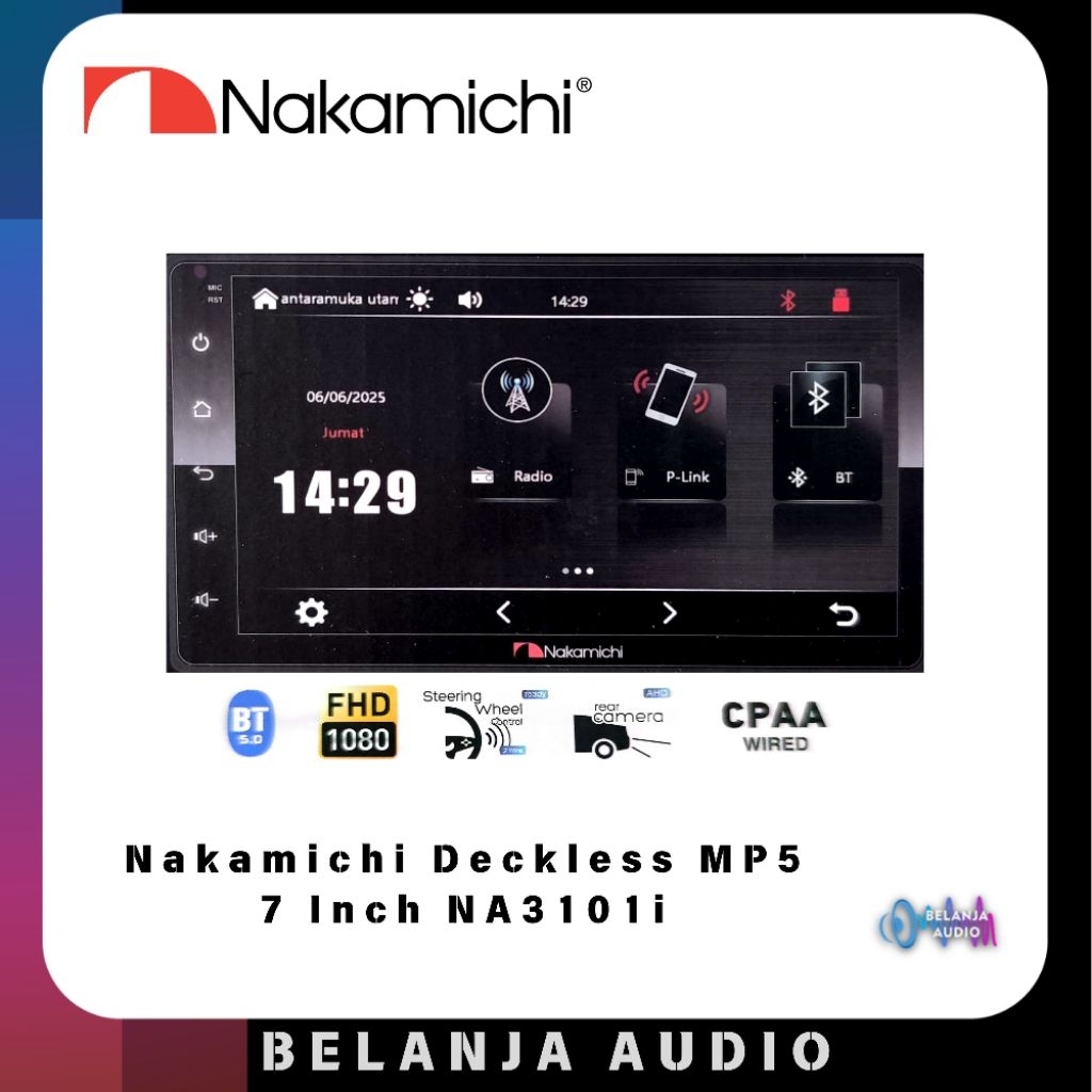 Double Din Deckless Nakamichi Android auto Car Play MP5 7 inch
