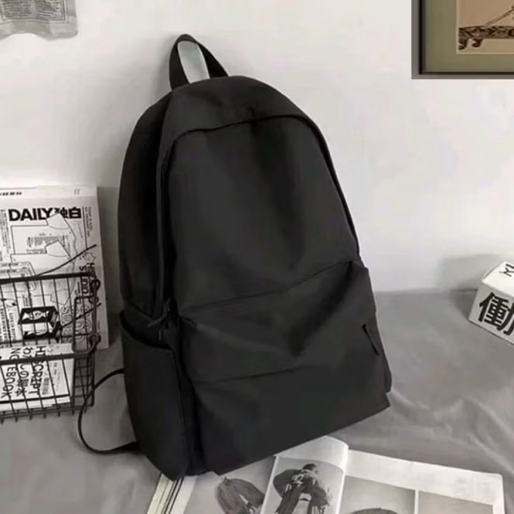 Tas Ransel Sekolah Hitam Polos - Desain Kekinian, Bahan Nilon Kuat, Nyaman Dipakai