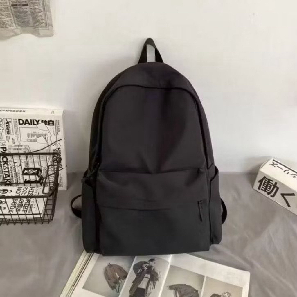 Tas Ransel Sekolah Hitam Polos - Desain Kekinian, Bahan Nilon Kuat, Nyaman Dipakai