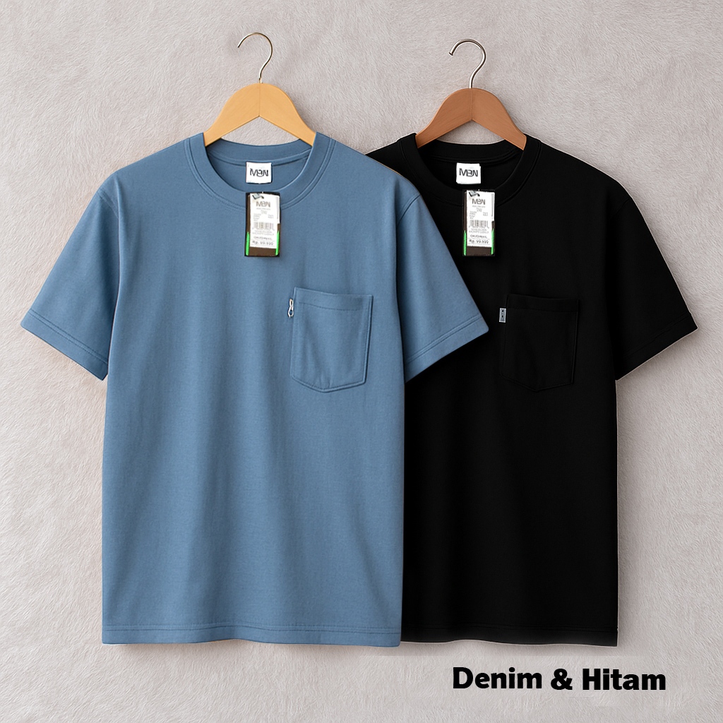 [2 pcs] Baju Kaos Kantong Bahan semi-Katun Pria & Wanita Slim-fit