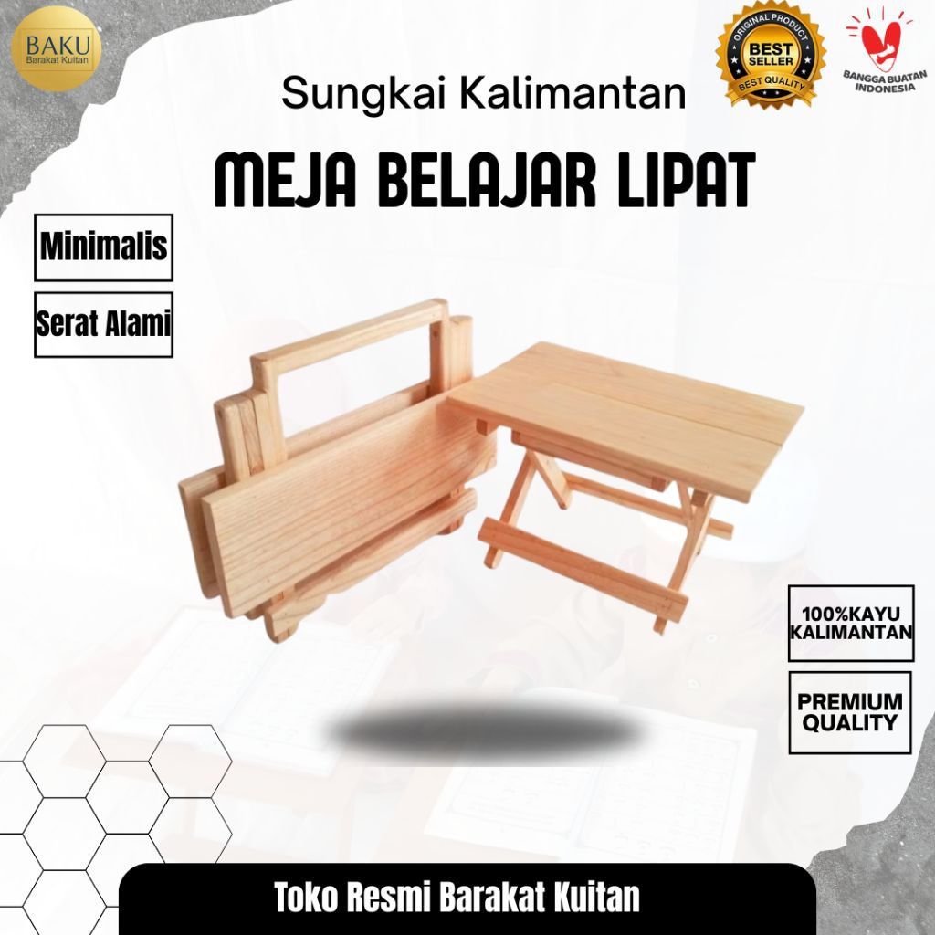 meja belajar kayu lipat minimalis portabel meja anak meja tulis dampar mengaji tempat laptop folding