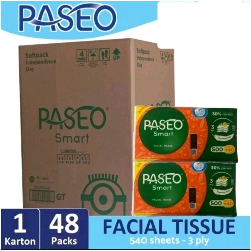 PASEO 1 Dus Tissue Smart 540 (500 + 40) 3 Ply Isi 48 Pcs Facial Tisu Wajah Tisue Muka Lembut 250 GT