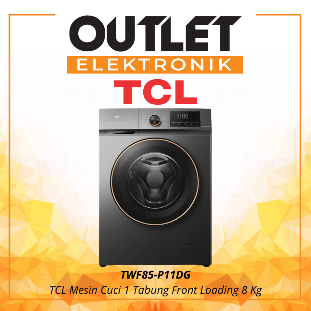 TCL Mesin Cuci Front Loading 8 KG TWF85-P11DG / TWF85P11DG Inverter - EBS Steam Wash - Quick Wash 15