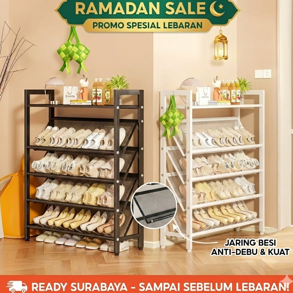 SPACEMADER Rak Sepatu Besi 5 Susun Minimalis Rak Sandal Tamu Anti Karat Persiapan Lebaran 2026 COD S