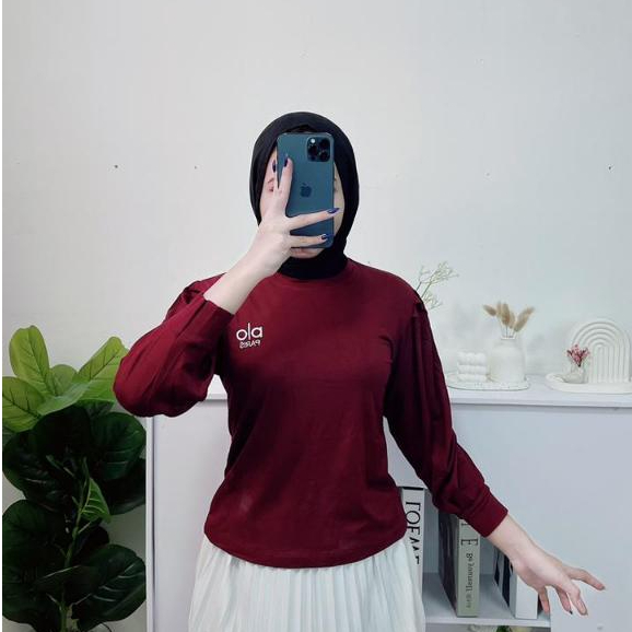 Atasan Lengan Panjang Wanita Hijab Friendly - Kaos Cewek Lengan Panjang Puffy Bordir A4LO - 6087