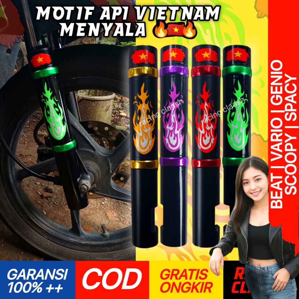 Shopizen Cover Shock Depan Beat Vario Scoopy Spacy Genio Motif Api Vietnam Style 110 125 150 160 Kar